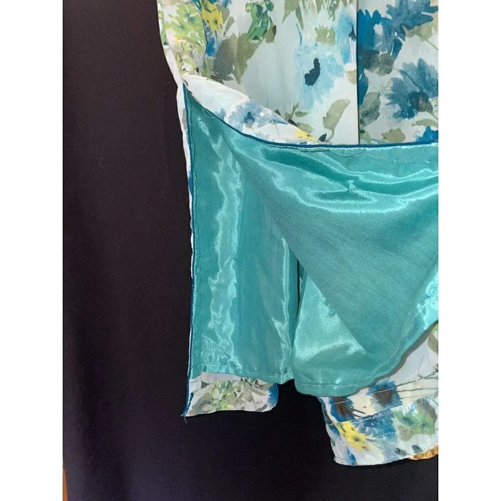 Vtg Handmade Asian Inspired Gold Trim Side Slit Sheath Dress Small Medium Floral - Picture 4 of 8